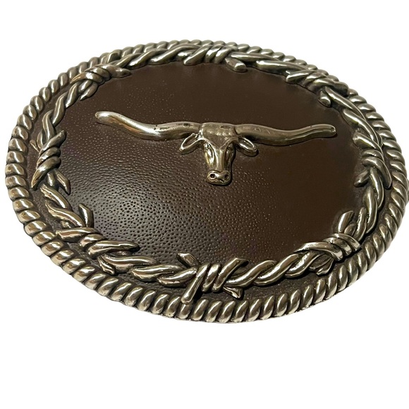 Nocona Other - NOCONA Buckles braided rope silver men’s BELT BUCKLE Texas longhorn EUC